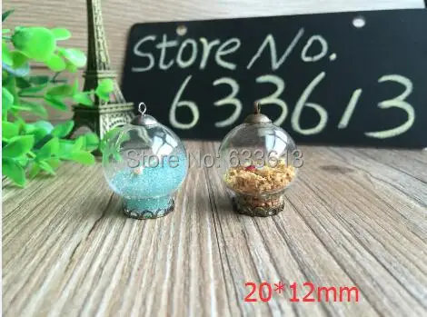 

Freeship 100set/lot 20*12mm glass globe & antique bronze silver mix base &cap set glass globes set glass vial pendant glass dome