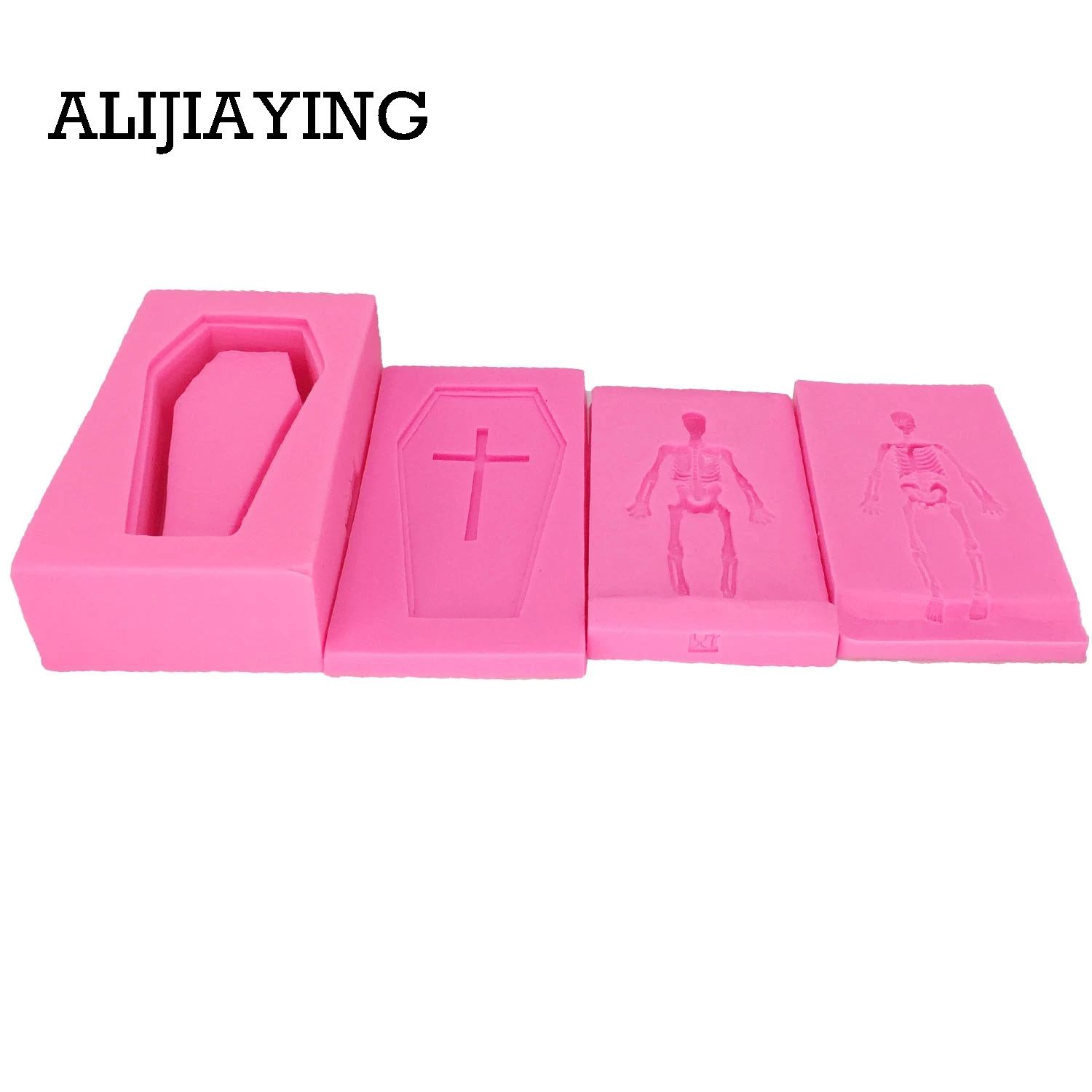 M0710 4Pcs/set Hot selling 3D Skull Halloween Skeleton Coffin sugar cake silicone mold vampire coffin mold box mold