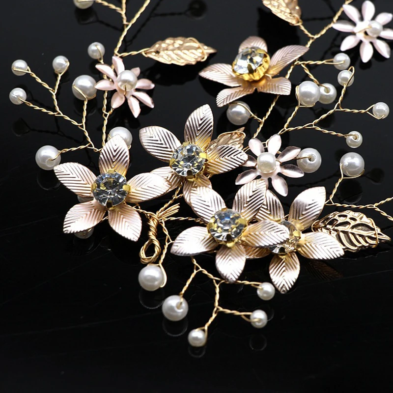 New Design Handmade Crystal Wedding Hair Accessories Tiara Headband Headpiece Simulated Pearl Bridal Hair Jewelry