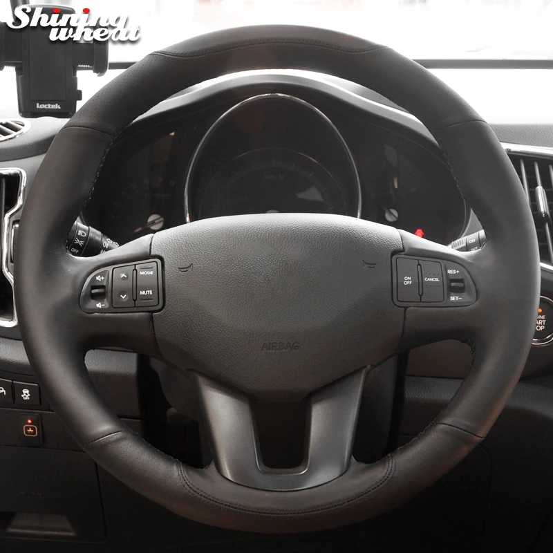 Shining wheat Black Genuine Leather Black Thread Steering Wheel Cover for Kia Sportage Sportage 3 2011-2014 Kia Ceed 2010