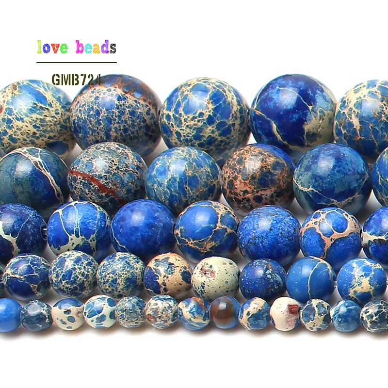 Natural Stone Beads Blue Sea Sediment Jaspers Round Loose Beads For Jewelry Making 15.5\