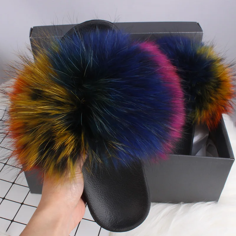 Ethel Anderson 2021 Fox furry fluffy women fur Slippers summer Fur Slides Sandals plush designer shoes furry flip flops women