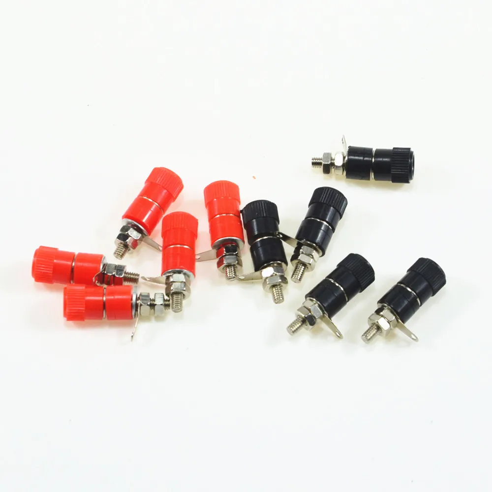 10pcs 4mm Banana Socket Nickel Plated Binding Post Nut Banana Plug Jack Connector Red  Black