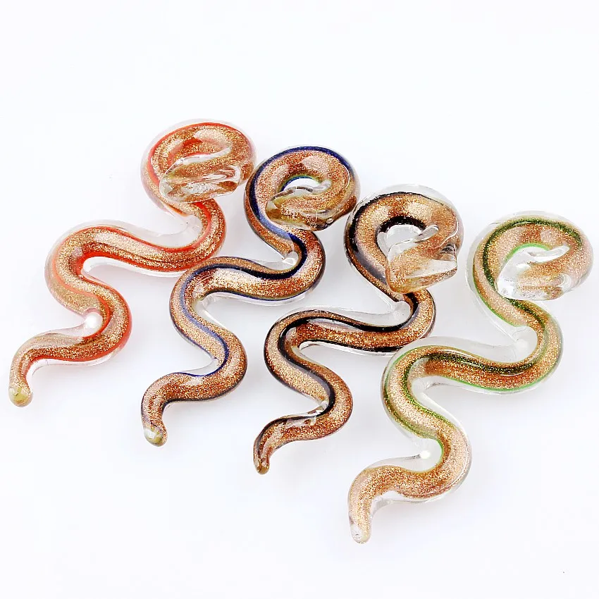 QianBei Hot Sell Wholesale 6pcs Handmade Murano Lampwork Glass Mix Color Sand Snake Pendant Necklace