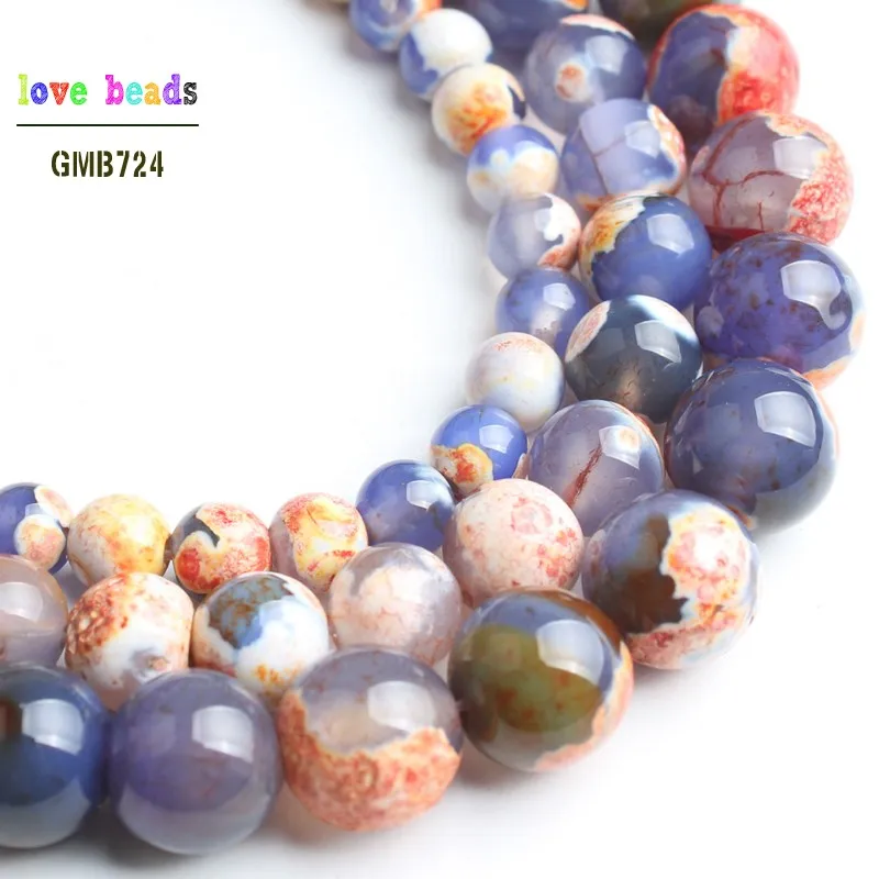 Stone Beads Orange Blue Fire Agates Round Loose Spacer Beads for jewelry making DIY Bracelet Strand 15\