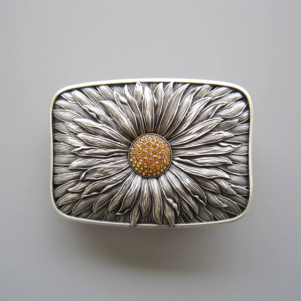 Vintage Silver Plated Rhinestones Blooming Daisy Bling Belt Buckle BUCKLE-T156SL