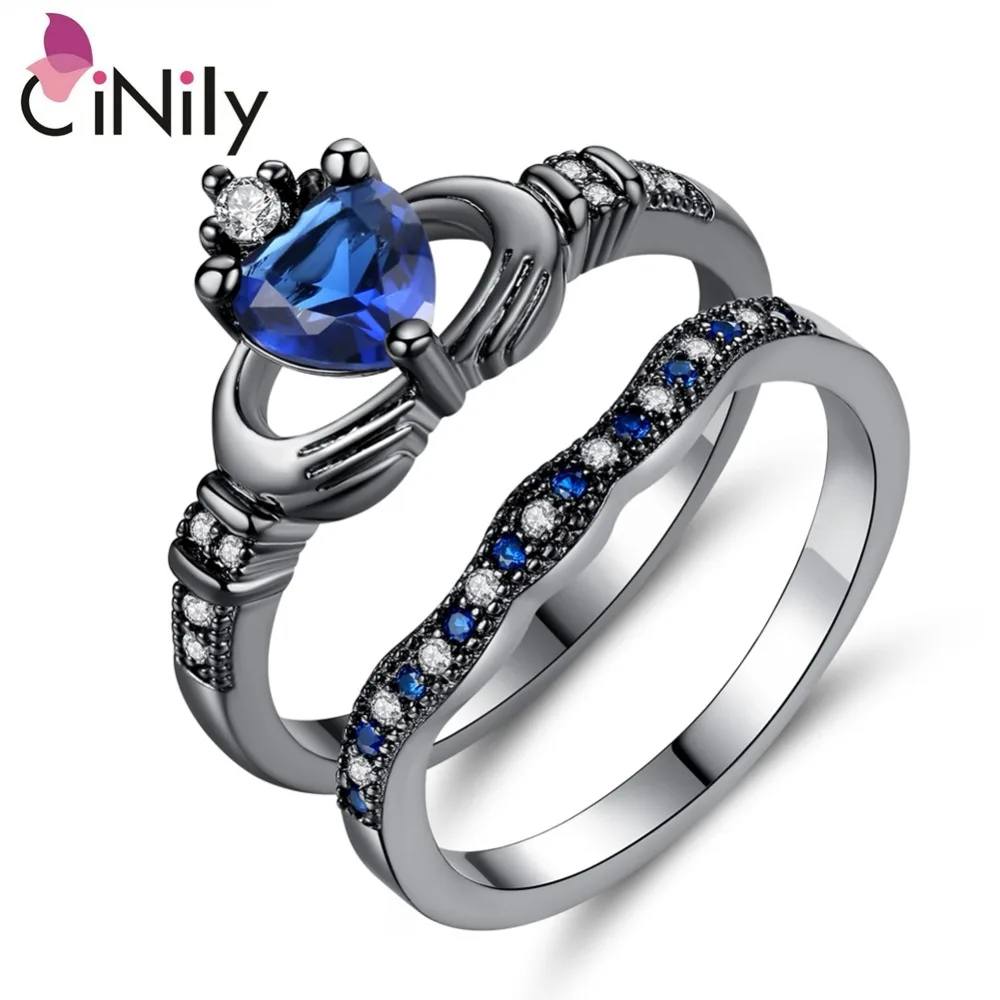 

CiNily Created Blue Stone Cubic Zirconia Black Gold Color Rings Wholesale Hot Heart for Women Jewelry Ring Size 6-9 NJ11148