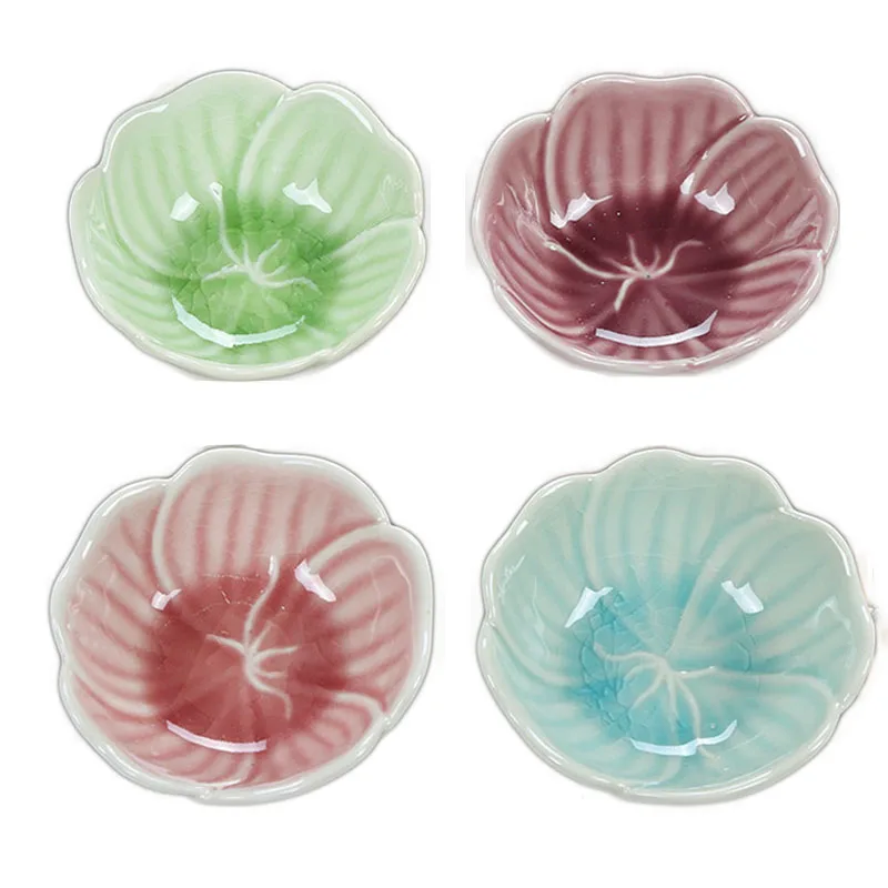 Sushi Plate Small Dish Sauce Plate, Soild Floral Restaurant Hot Pot Seasoning Kitchen Utensil Pudding Mould Dinnerware, 4Pcs Set
