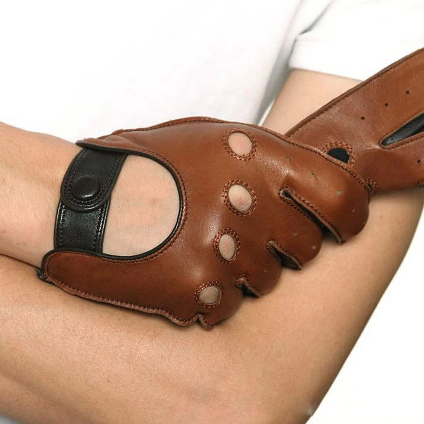 Guantes de piel auténtica para hombre, manoplas transpirables de piel de oveja para primavera y otoño, con pantalla táctil, para conducción, M023W