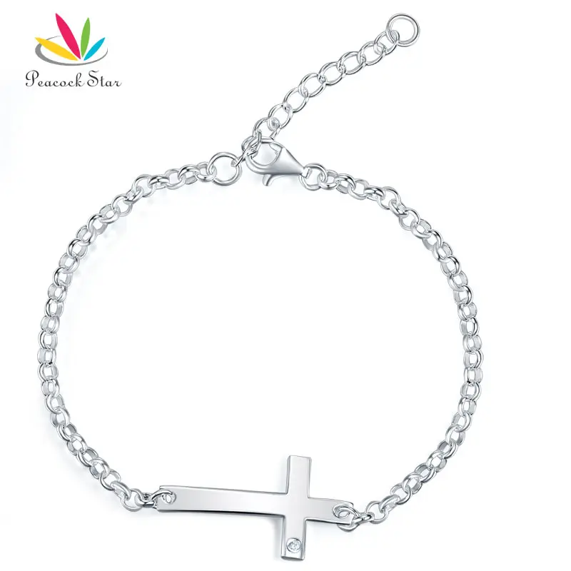 Peacock Star Kids Girl Gift Children Jewelry Solid 925 Sterling Silver Cross Bracelet CFB8008