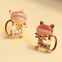 Pendientes de gato con ojos de cristal para mujer y niña, joyería fina de gatito negro, Piercing de oreja, nuevo