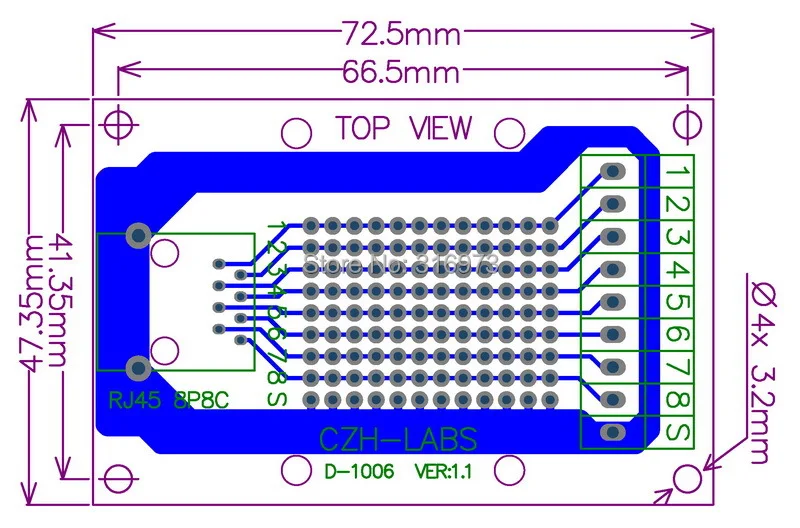 RJ45 8P8C Vertical Shielded Jack Breakout Board, Terminal Block, Connector.