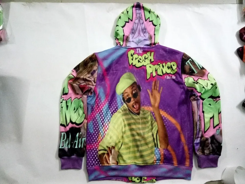 REAL American SIZE Custom Fresh Prince bel air  Sublimtion Print Zipper Up Hoodies  Jacket