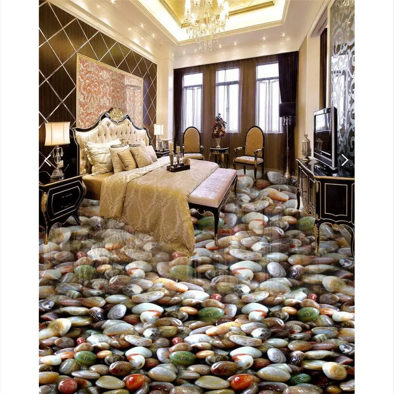 beibehang HD color pebbles Waterproof Bathroom Floor painting kitchen balcony PVC Wall paper Self-adhesive Floor mural