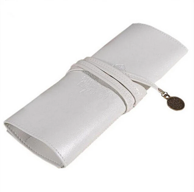 1PCS Luxury Vintage Women Roll Leather Purse Makeup Cosmetic Pen Pencil Brush Bag Case Pouch Purse Bag for School