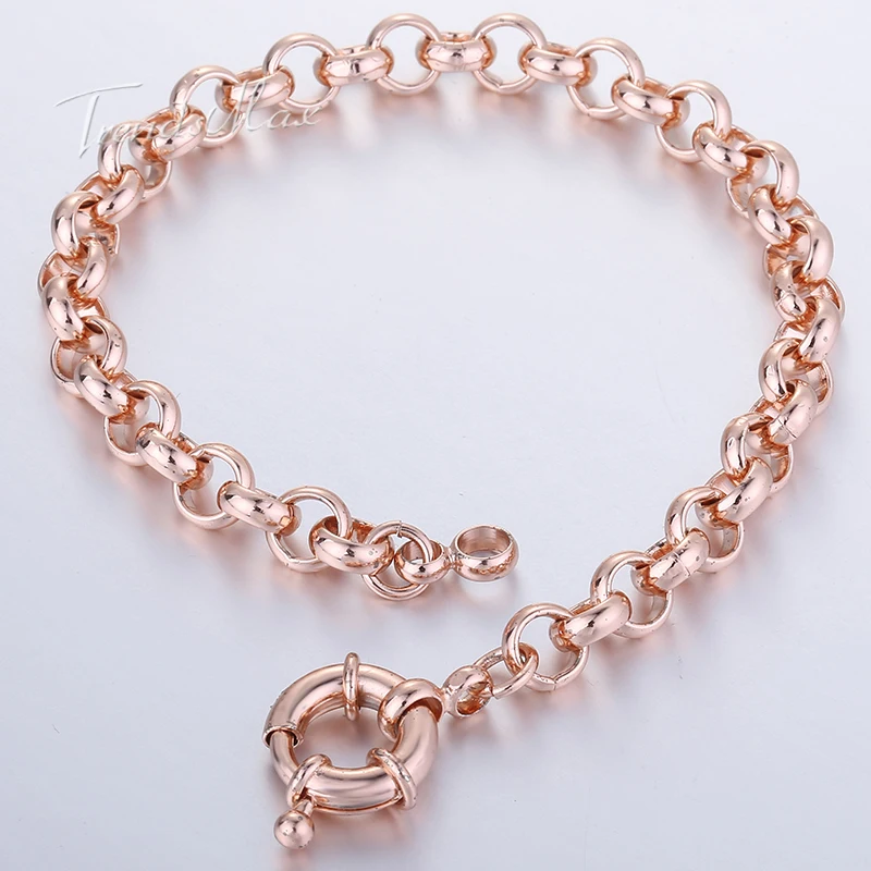 6mm Womens Bracelet 585 Rose Gold Color Rolo Link Chain Sailor Clasp Bracelet Jewelry 18cm 20cm 23cm 25cm HGB212