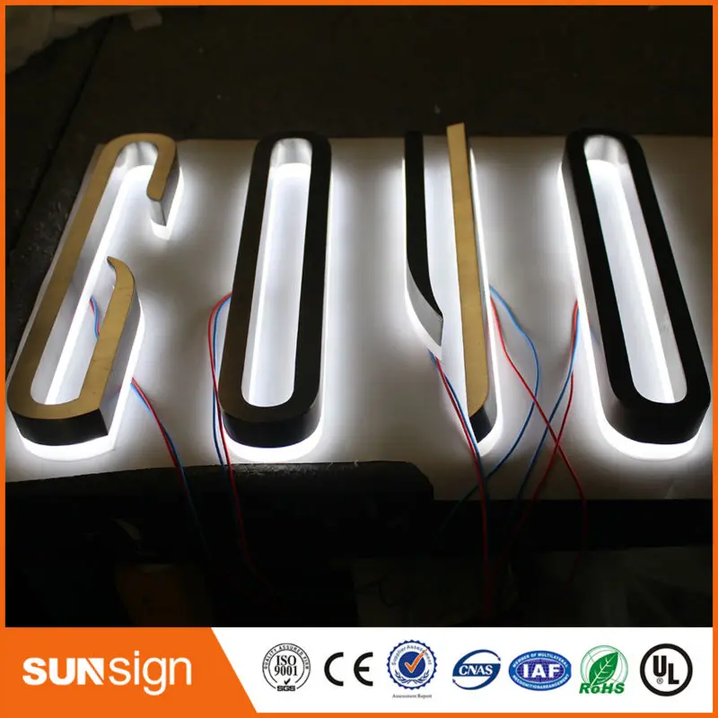 hot sale led backlit logo wall decor metal letters stainless steel backlit sign