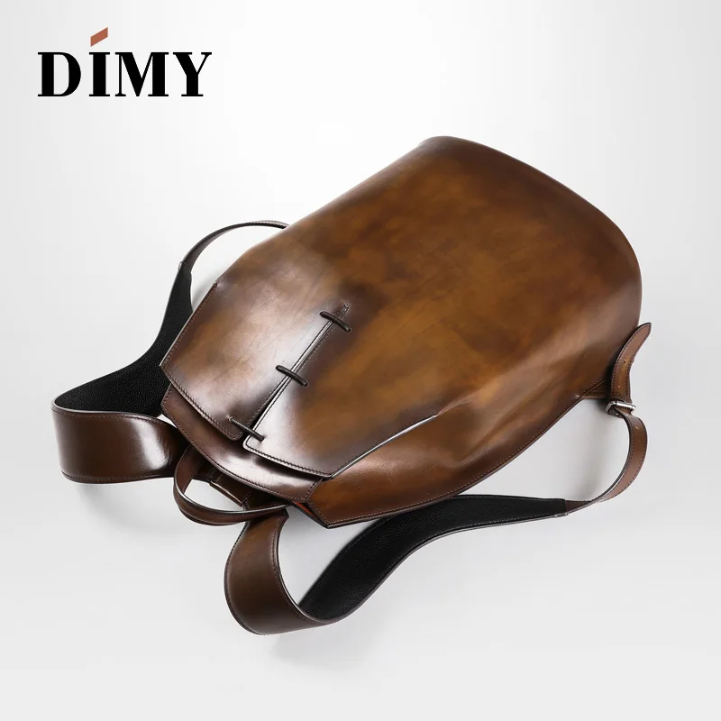 DIMY Genuine Leather Backpack for men Gentleman must Calfskin Backpacks Hand Patina 2019 Newest Men\'s Bag Shoulder Bags