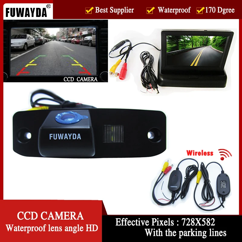 FUWAYDA Wireless CCD Car Rear View Camera for Hyundai Tucson Accent Elantra Terracan Veracruz Sonata 4.3Inch foldable Monitor