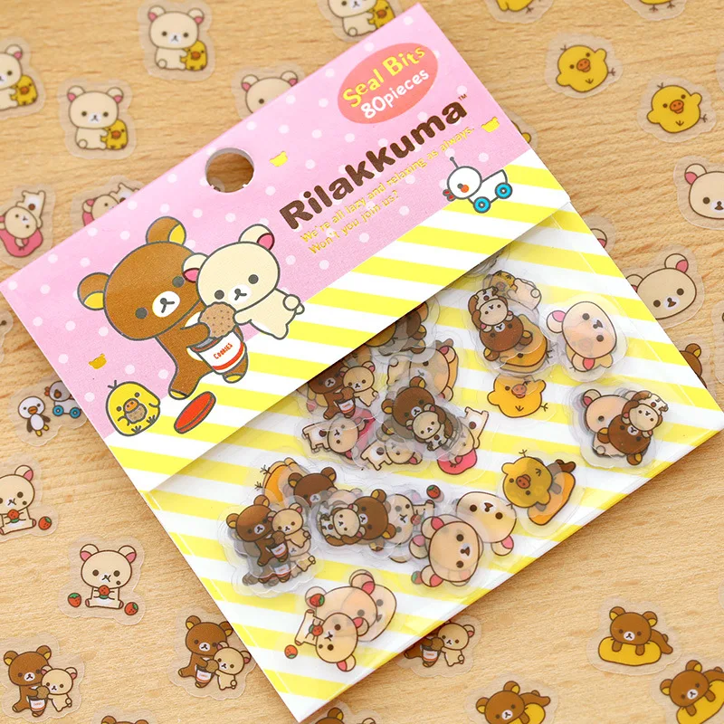 Rilakkumaミニペーパーステッカーバッグ,日記用ステッカー,日記,スクラップブッキングアルバム,カワイイステーショナリー,ピース/ロット