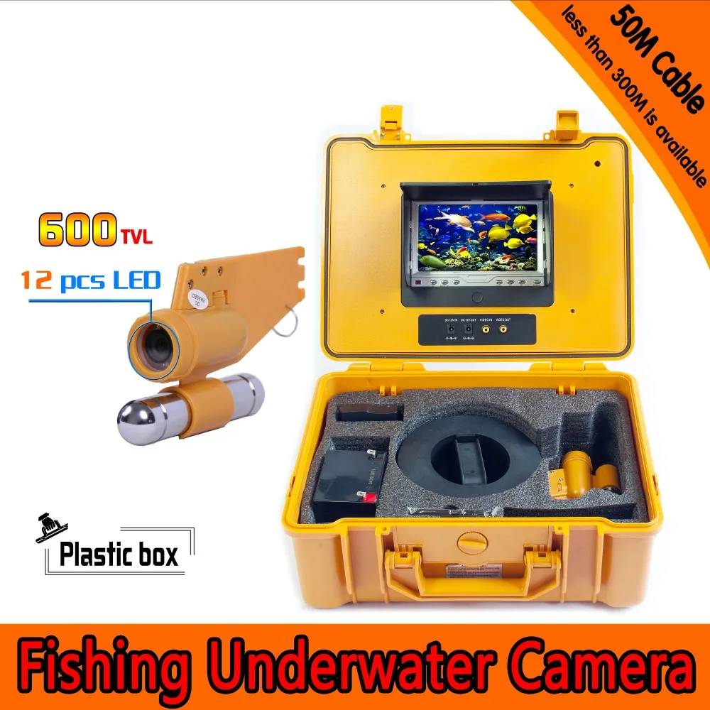 50Meters Depth Underwater Fishing Camera Kit with Single Lead Bar & 7Inch Color TFT Display Monitor & Yellow Hard Plastics Case