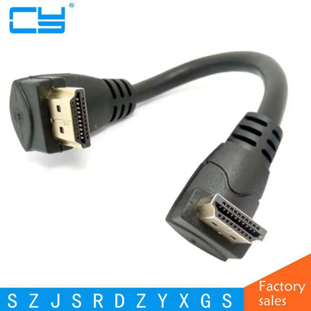 High Quality HD-compatible 2.0 4K 3D Dual Up Angled 90 Degree HD Male to Male HDTV Cable for DVD PS3 PC 30cm/60cm/180cm