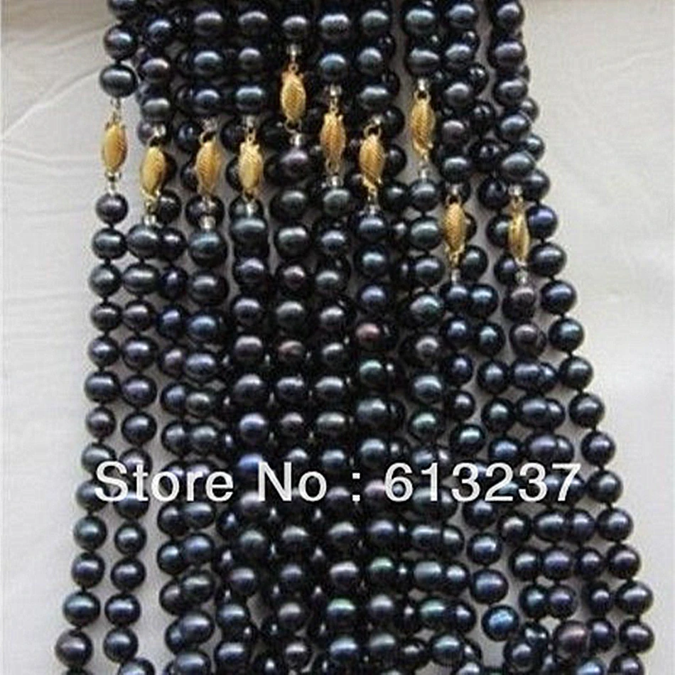 

Fashion style wholesale 5pcs 8-9mm newly black pearl round beads necklace 18" MY4594