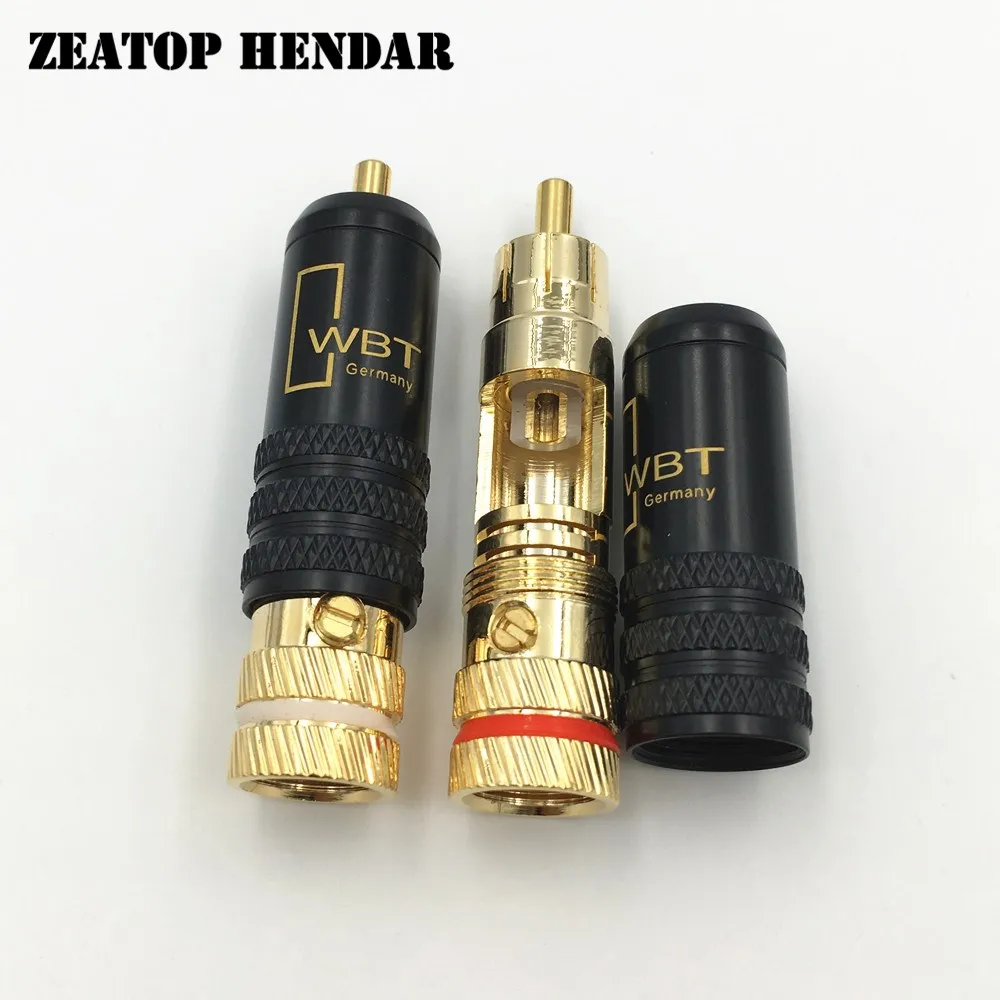 8Pcs Gold Plated Copper RCA Plug Durable RCA Connector Screw Solder Locking Audio Video WBT Plug 53mm*13mm