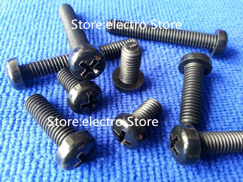 

Free Shipping 100pcs M5 Length 8mm 10mm 12mm 15mm to 35mm 40mm 50mm Nylon screws round Phillips pan head screws Black