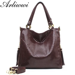 Arliwwi Brand High Quality Shiny PU Leather OL style Serpentine Embossed Large Capacity Ladies Shoulder Bags Handbags Women QK10