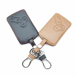 4 Button Car Leather Key Cover Protector Holder for Renault Clio Megane Logan 2 3 Scenic Koleos Card Keychain Case