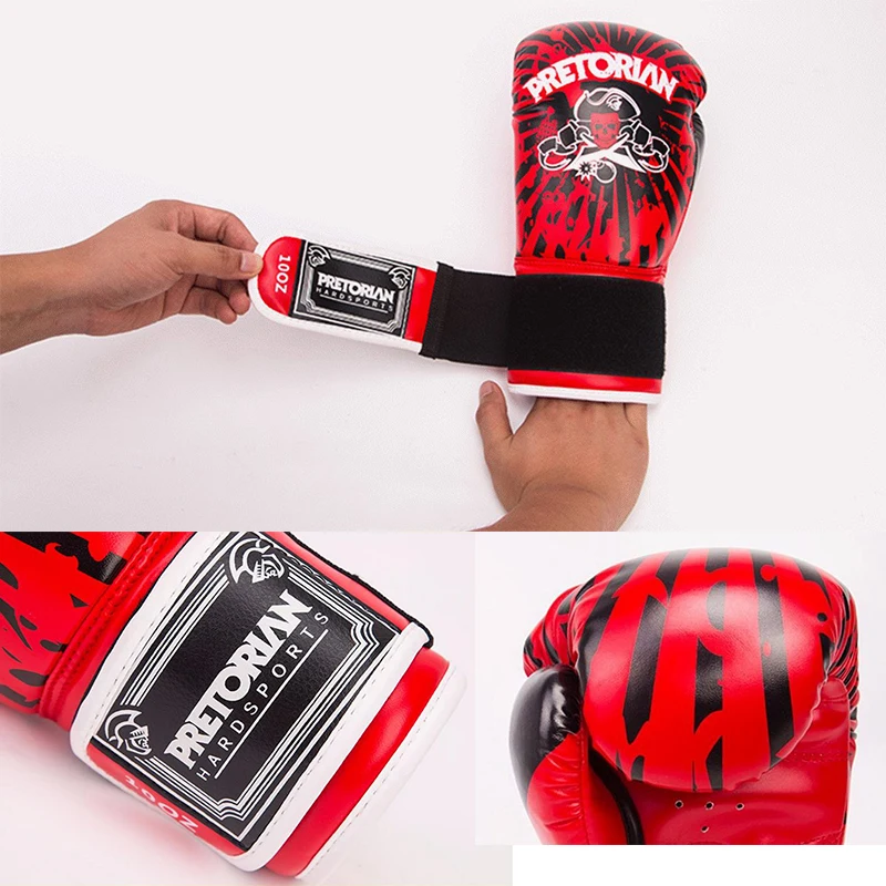 Pretorian-MUAY THAI BOXING GLOVES for Women and Kids, Black and Red, 10OZ, 12OZ