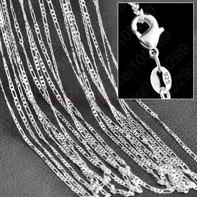 

In Stock 10PCS/Lot Fashion 925 Sterling Silver Figaro Chain Jewelry Necklace Chains+Lobster Clasps Size Of 16-30 Inches