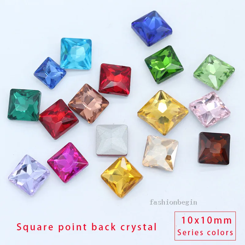 30p 10mm square color faceted glass fancy stone pointed foiled back crystal rhinestone jewelry Decoration shoes Garment Material