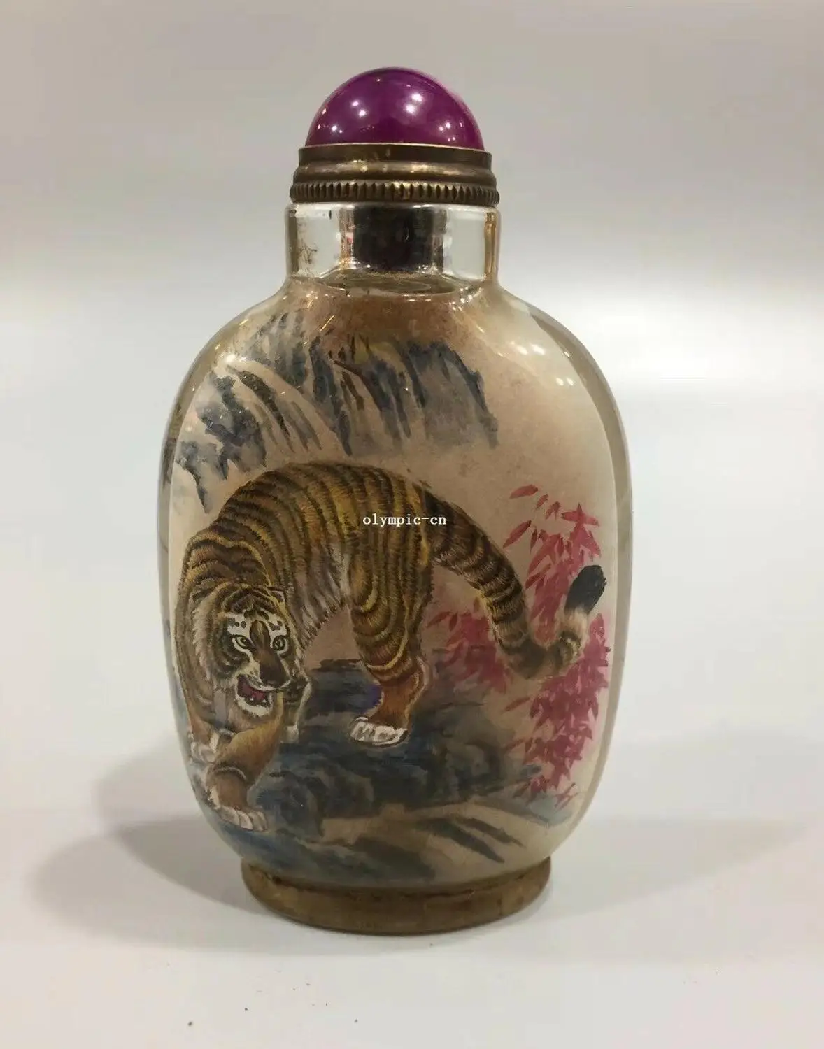 

coloured glaze handwork inside painting tiger bamboo snuff bottle