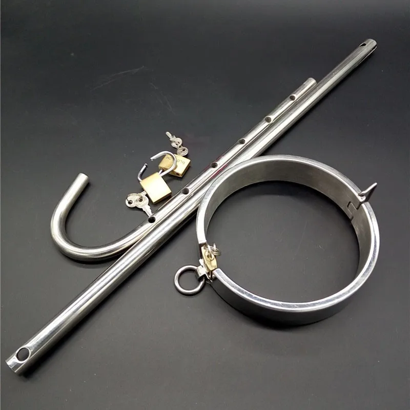 Adjustable Stainless Steel Force Straight Up-Right Device Neck Ring Collar Anal Hook Fix Pole Restraint Bondage Adult Sex Toy