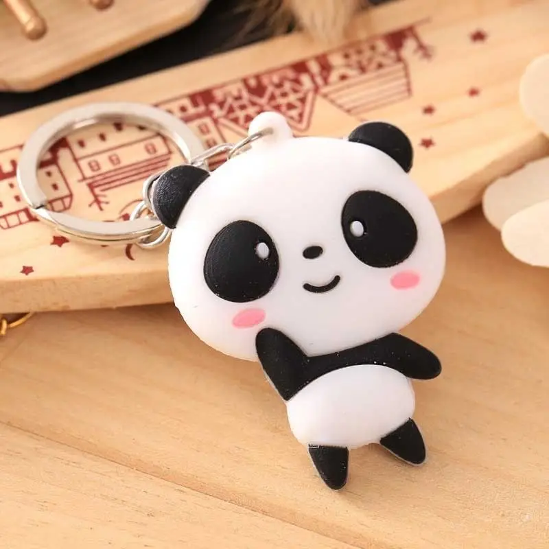 1Pcs Unisex Fashion Panda Keychain Silicone Bag Pendant Kawaii Cartoon Key Ring Jewelry Present Car Key Rings