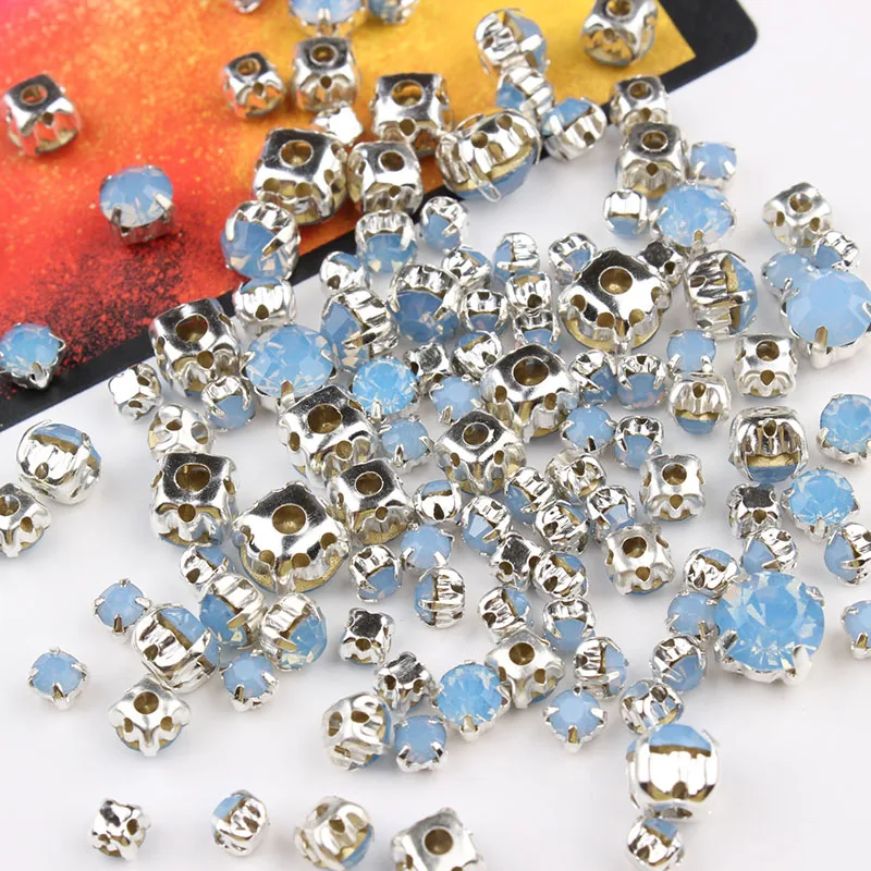 Mixed size sewn rhinestone 24 colors and silver claw glass stone crystal for DIY decoration shoes and hats luggage decoration