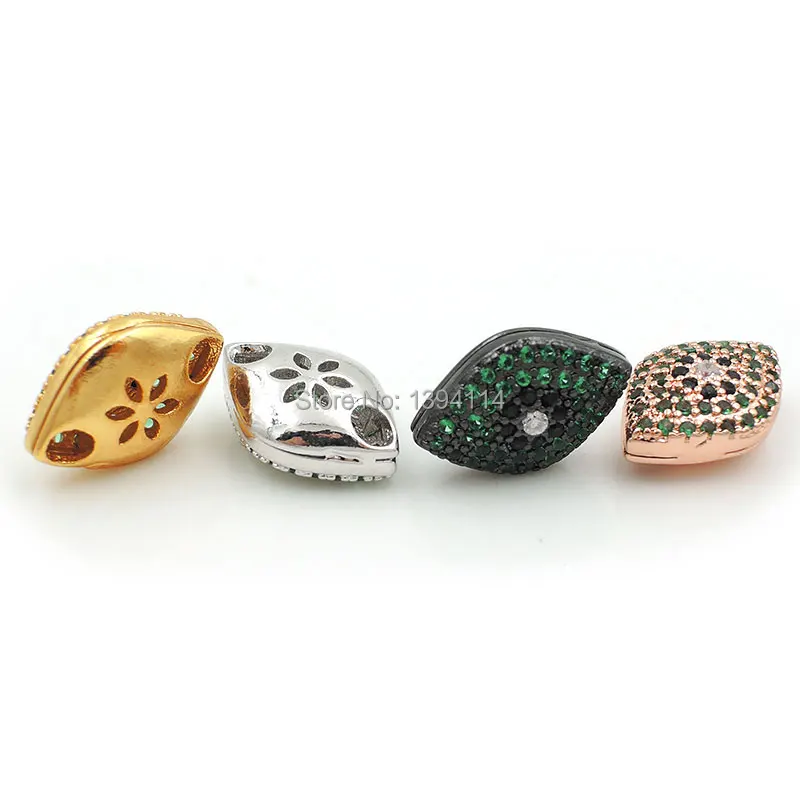 

13*10*6mm Micro Pave Green&Black CZ Eye Oblaten Beads Fit For Making DIY Bracelets Or Necklaces Jewelry