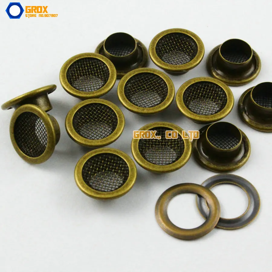 

100 Set 12*7*5mm (Outer diameter * Inner diameter * Height) Antique Brass Round Eyelet Grommet with Steel Mesh Inside