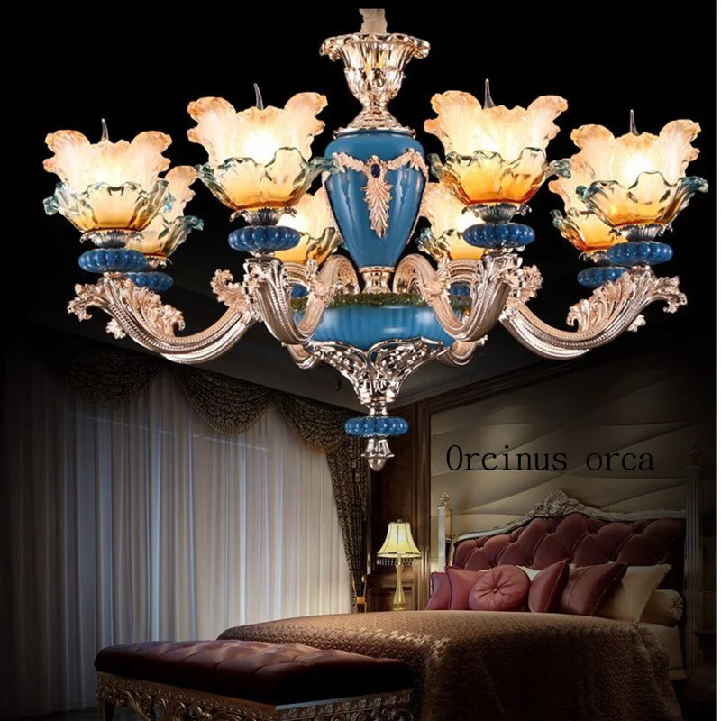 French ceramic painting chandelier living room  bedroom retro atmosphere  European style luxury crystal chandelier