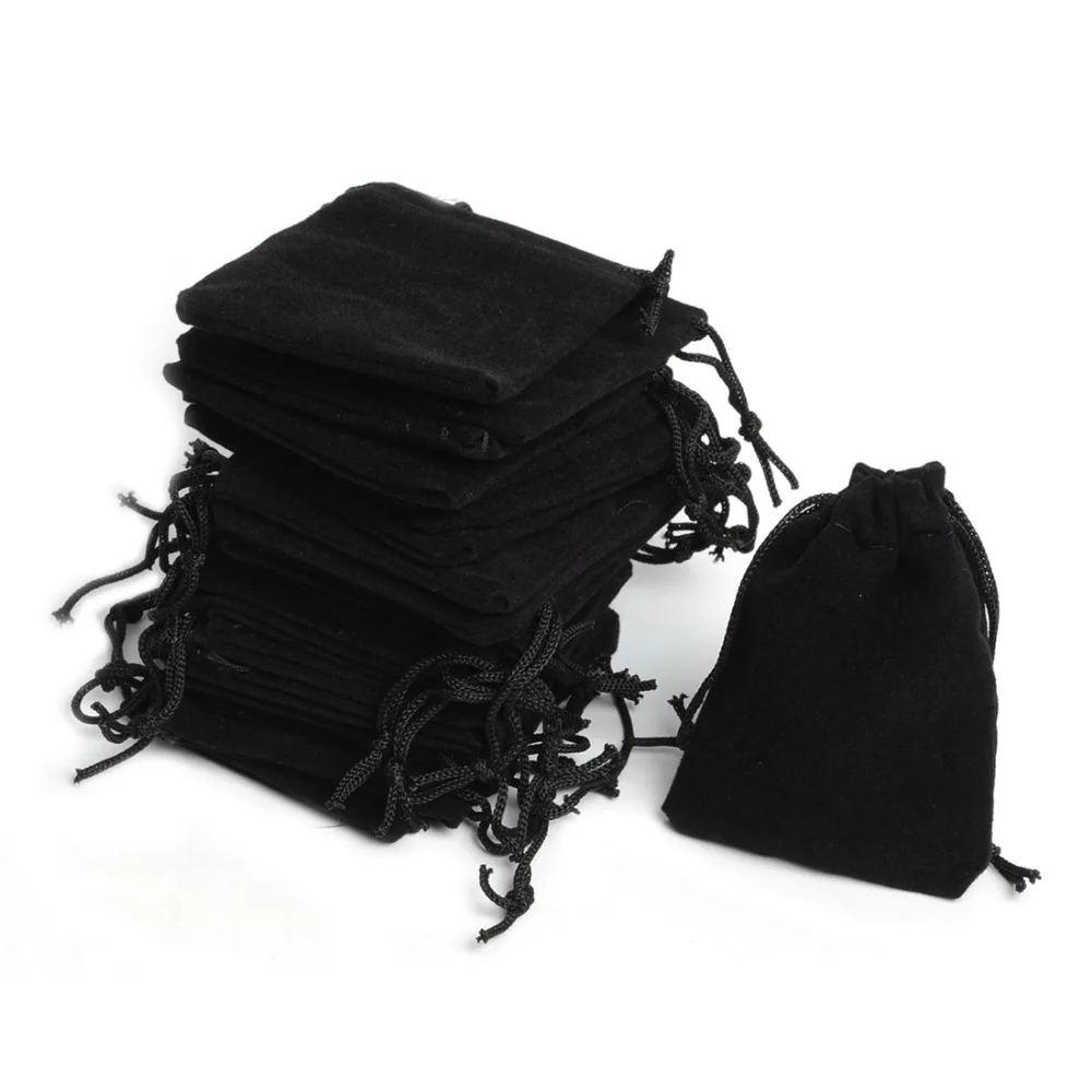 100pcs 5*7cm Black Retail Velvet Pouch Bags Drawstring Bags Jewelry Wedding Christmas Gift Packaging sachet emballage zakjes