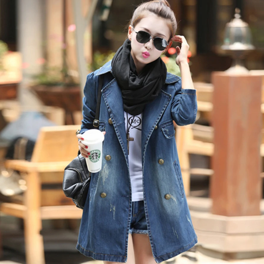 Jacket Women Spring Autumn 2024 Cotton Long Denim Coat Korean Fashion Womens Double-breasted Outerwear Plus Size 4xl Overcoat