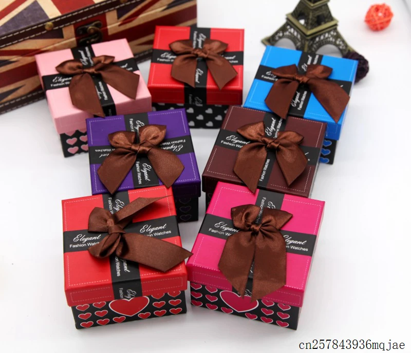 100pcs Wedding Gift Box Jewelry Gift Case Square Present Boxes with Bow Tie Ribbon