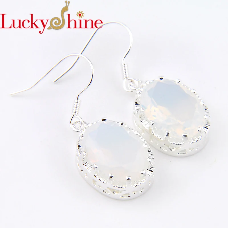 Luckyshien Women  Jewelry Oval White Moonstone Gems Wedding Earrings Russia USA Australia Earrings