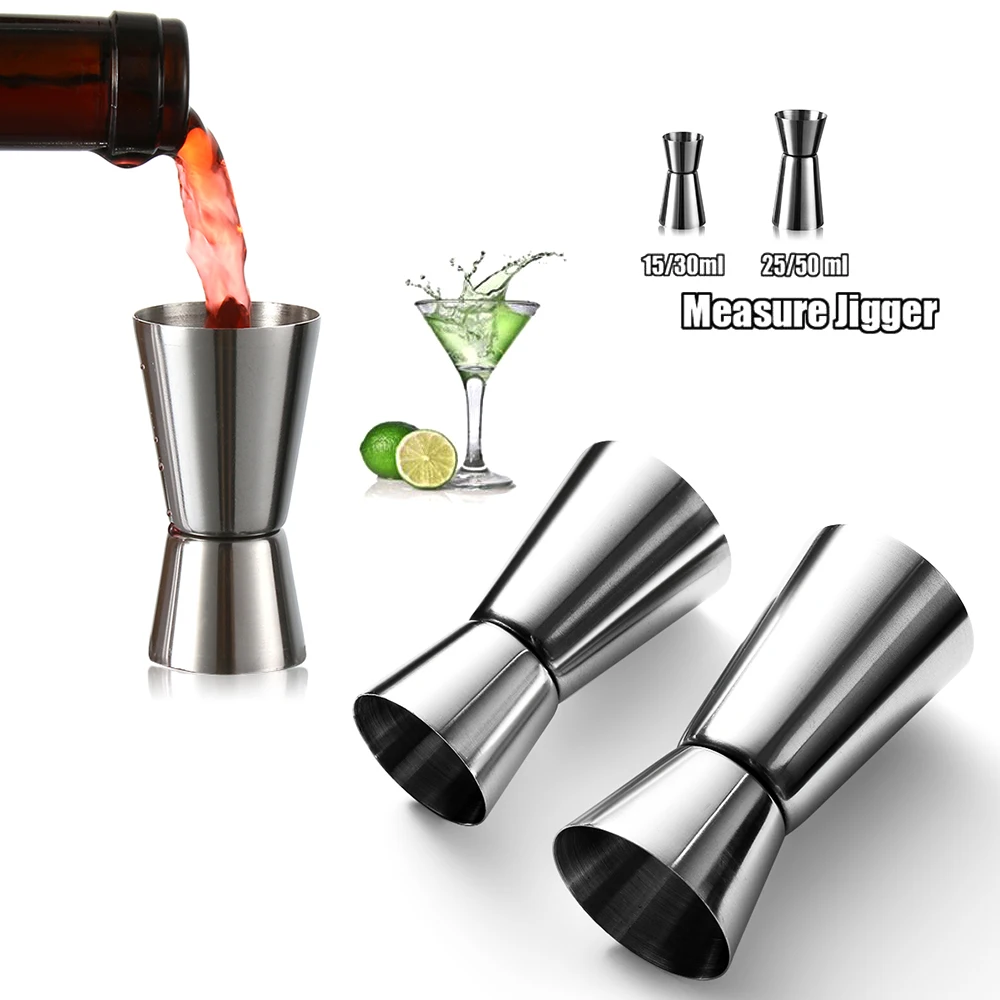 15/30ml or 25/50ml Stainless Steel Cocktail Shaker Measure Cup Dual Shot Drink Spirit Measure Jigger Kitchen Bar Tools Gadgets