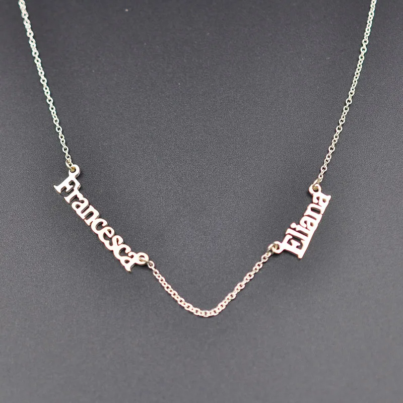 

Two Mini Nameplate Necklace Customized Name Double Pendants Personalized Mom and Kids Necklace Christmas Gift