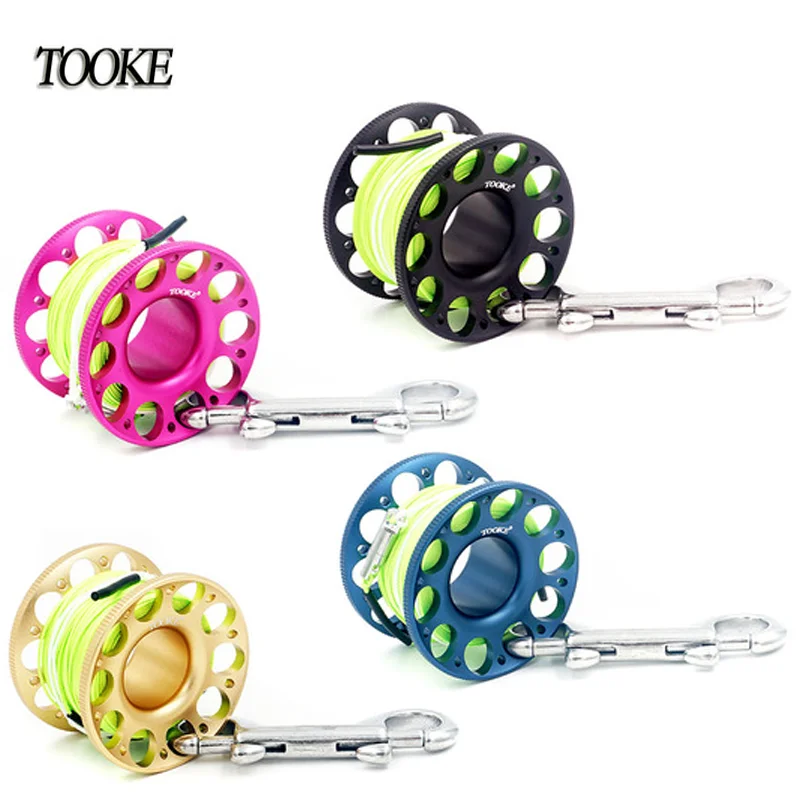 15 متر/30 متر الغوص سبائك الألومنيوم بكرة الاصبع بكرة مع حامل زجاجات نبيذ ثنائي من الفولاذ المقاوم للصدأ المنتهية هوك SMB معدات الكهف الغوص #3