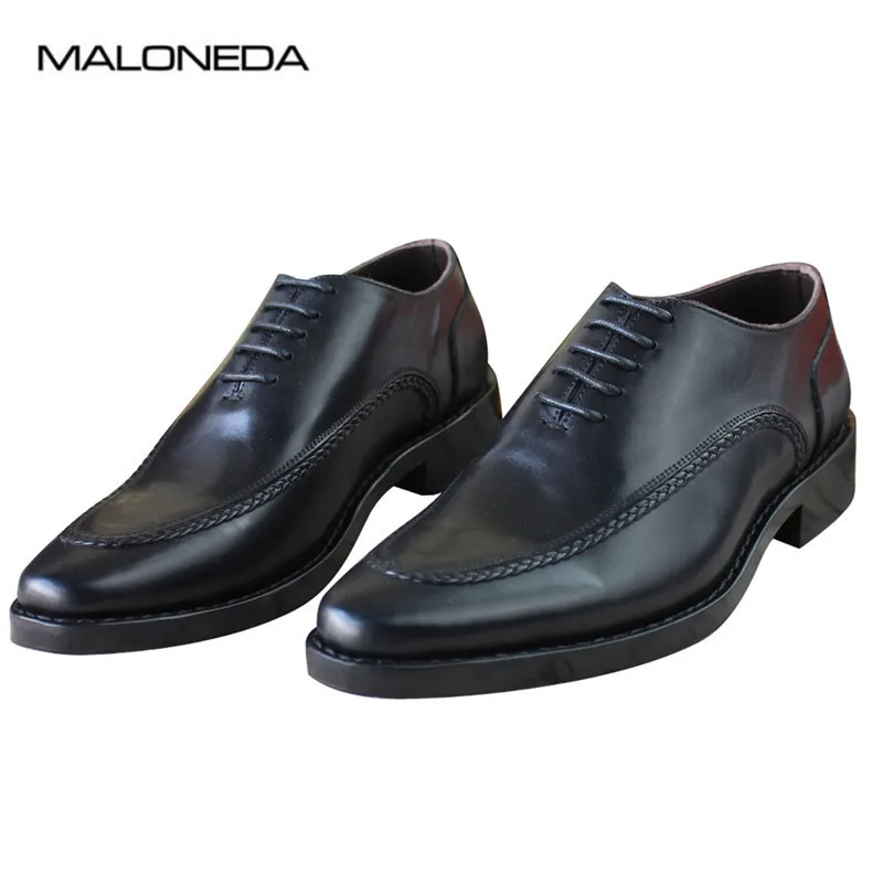 

MALONEDA Design Special Style Handmade Goodyear Oxfords Genuine Leather Shoes Black For Wedding Party Business