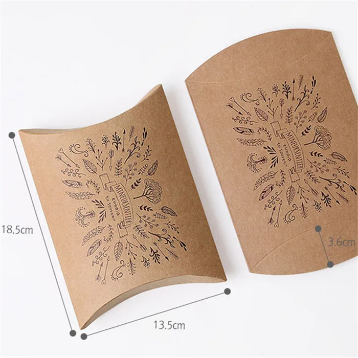 

13.5*18.5*6cm Printed Boxes Brown Paper Pillow Boxes Wedding Candy Favor Boxes 100pcs/lot Free shipping